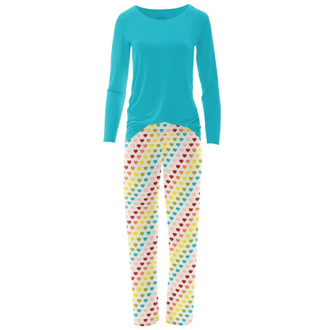 Women's Loosey Goosey Pajama Set - Rainbow Hearts