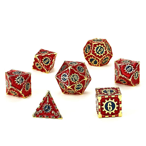 Solid Metal Cogcraft Dice Set - Casino (Gold with Red & Blue)