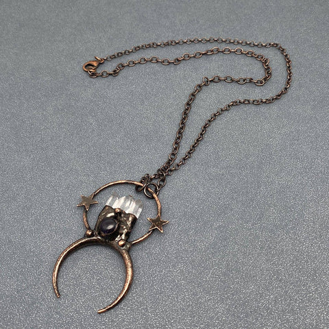 Necklace - White Crystal & Amethyst Star Moon Charm