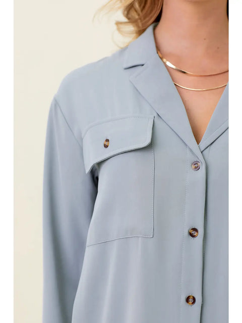 Top - Classic Button Down Blue Grey