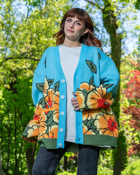 Cardigan - Orange Hibiscus