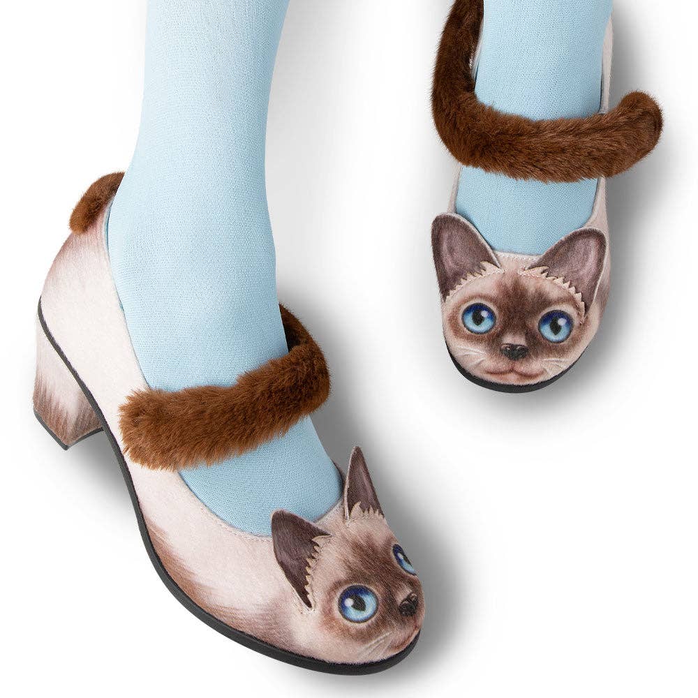 Women's Shoe - Chocolaticas® Mid Heels Siamese Cat Women's Mary Jane Pump