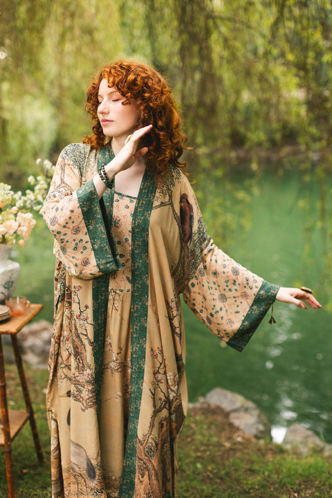 Duster Kimono Robe - Fable Opera with Deer Moon & Blossom