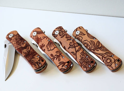 Pocket Knife - Floral Engraved Rosewood