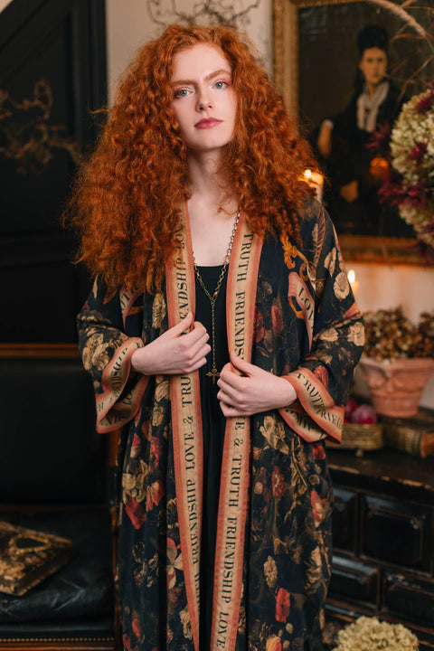 Opera Duster Kimono Robe - Heart of Gold with Sacred Heart