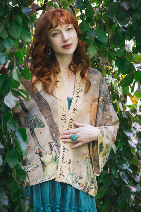 Cropped Kimono - Lovelight Pixie with Woodland Swallow & Stars