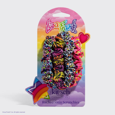 Ruched Satin Scrunchies - Lisa Frank x Kitsch  Rainbow Leopard