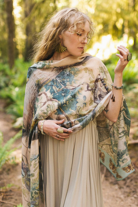 Scarf (Bamboo) - Earth and Sky Bohemian With Tree Print