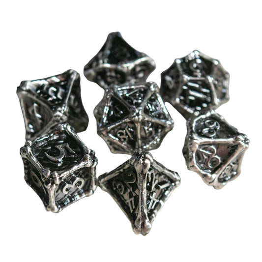 Dice Set - Dragon Bones: Silver (Solid Metal)