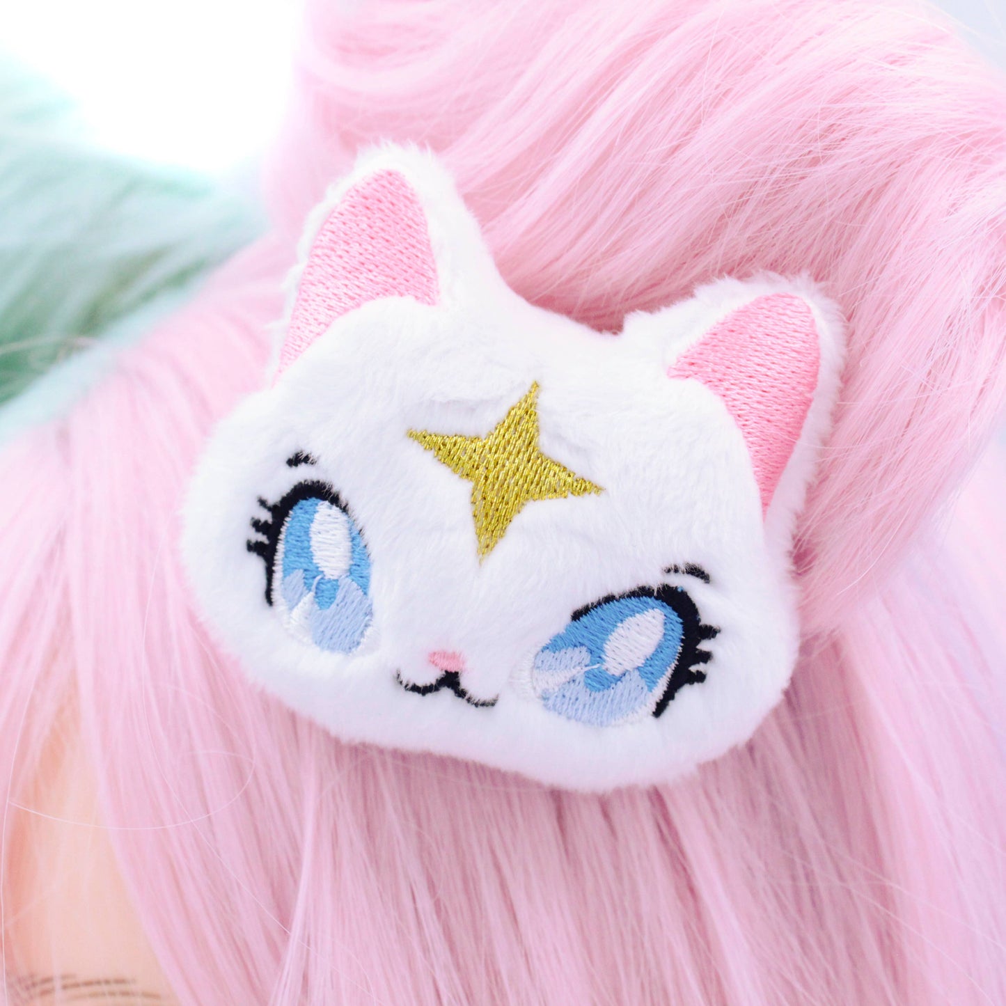 Hair Clip - White Plush Anime Style Kawaii Celestial Cat