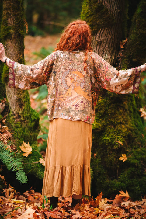 Cropped Bamboo Kimono Cardigan - Dreamweaver With Zodiac Signs