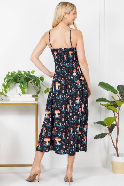 Maxi Dress - Garden of Mushroom Print Cami