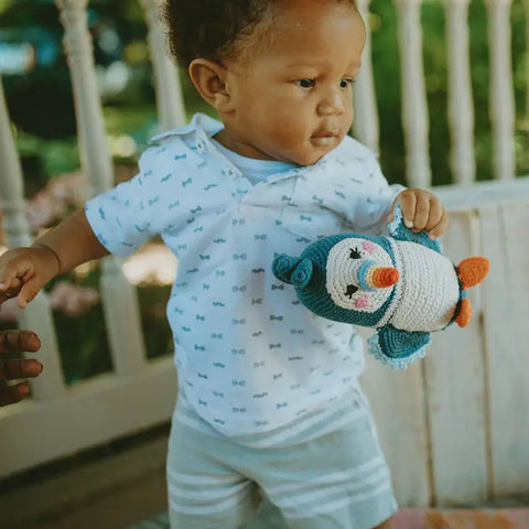 Yarn Rattle - Blue Puffin