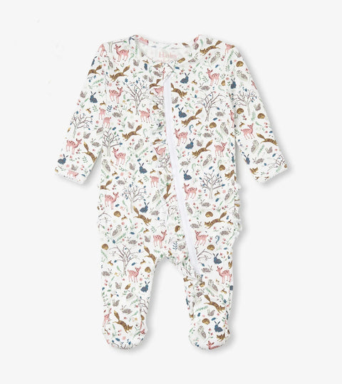 Last One - Size Preemie: Ruffle Bum Bamboo Coverall - Happy Forest