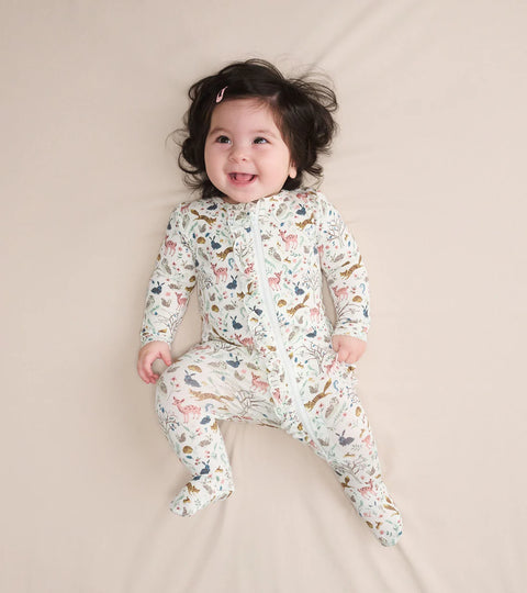 Last One - Size Preemie: Ruffle Bum Bamboo Coverall - Happy Forest