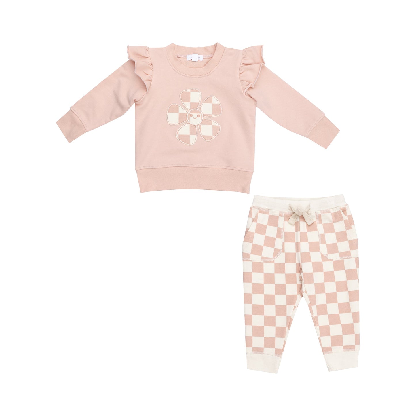 Daisy Patch Sweatshirt & Jogger - French Terry Checkerboard Pink