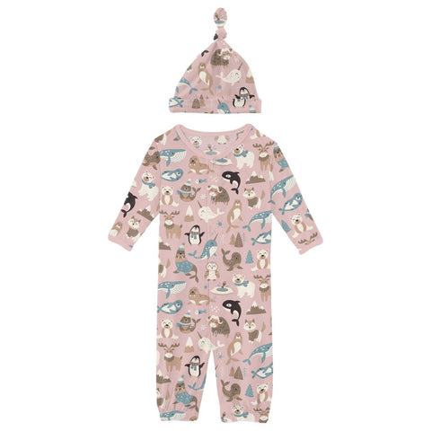 Layette Gown & Knot Hat Set - Baby Rose Arctic Animals