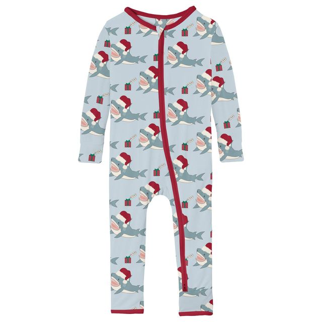 Coverall/Convertible Sleeper (Zipper) - Illusion Blue Holiday Sharks