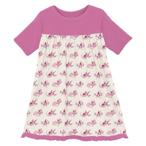 Last One - Size 2T: Classic Swing Dress (Short Sleeve) - Natural Axolotl Party