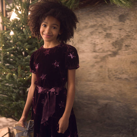 Velvet Dress - Pink Sequin Stars