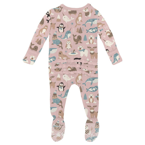 Footie with Muffin Ruffles (2 Way Zipper) - Baby Rose Arctic Animals