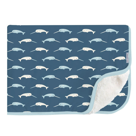 Throw Blanket with Sherpa Backing - Deep Sea Narwhal