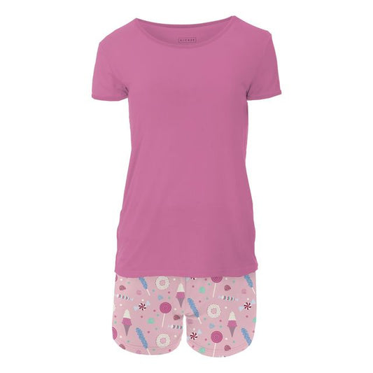 Women's Pajama Set (Short Sleeve + Shorts) - Cake Pop Candy Dreams
