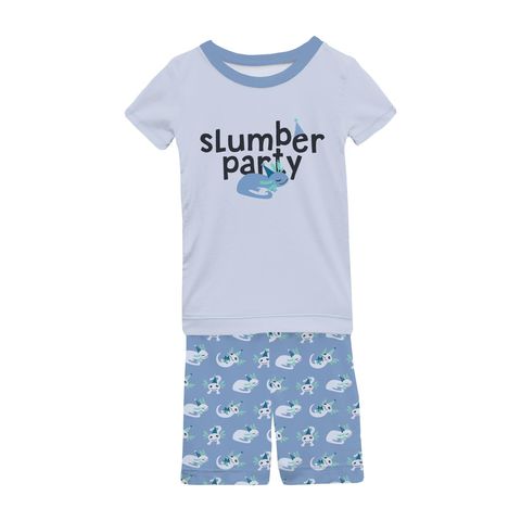 2 Piece Pajamas (Short Sleeve) - Dream Blue Axolotl Party with Graphic Top