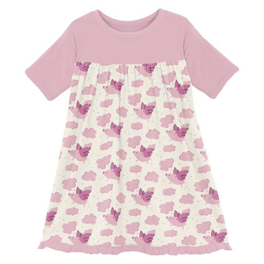 Classic Swing Dress (Short Sleeve) - Natural Flying Pigs