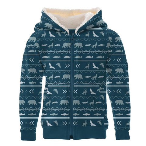 Full Zip Hoodie with Sherpa-Lined Hood - Peacock Native Lore