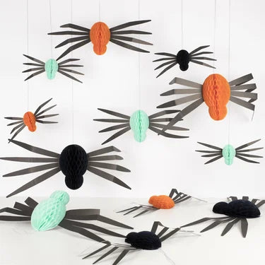 Halloween Decoration - Hanging Honeycomb Spiders (12pc)