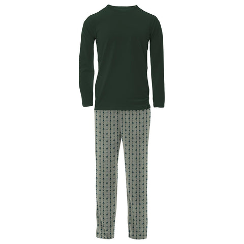 Men's Pajama Set (Long Sleeve) - Silver Sage Trees & Hearts