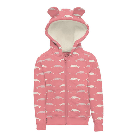 Fleece Hoodie with Ears (Full Zip) - Strawberry Narwhal