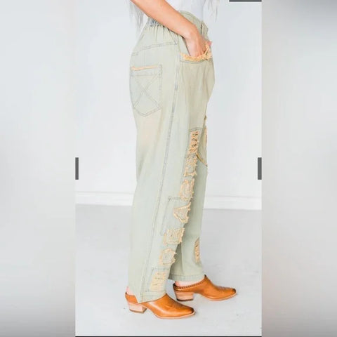 Pants - Distressed Denim with Peace & Love