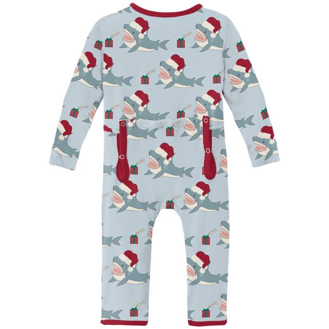 Coverall/Convertible Sleeper (Zipper) - Illusion Blue Holiday Sharks