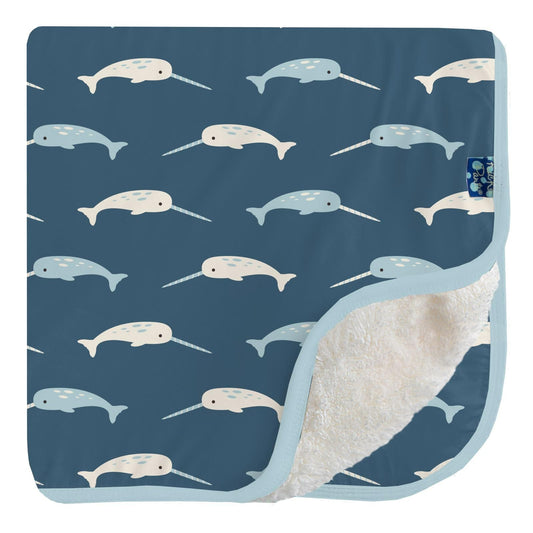 Stroller Blanket with Sherpa Backing - Deep Sea Narwhal
