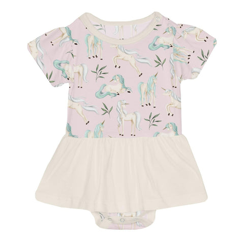 Skirted Onesie (Short Sleeve) - Shrinking Violet Sleeping Unicorns