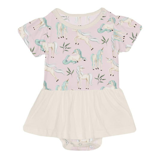 Skirted Onesie (Short Sleeve) - Shrinking Violet Sleeping Unicorns