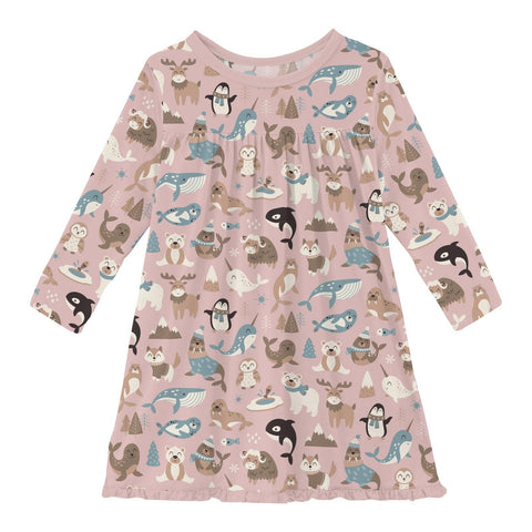 Swing Dress (Long Sleeve) - Baby Rose Arctic Animals