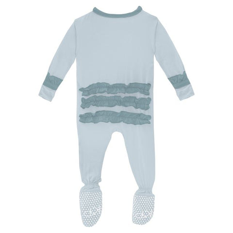 Classic Ruffle Footie (Snaps) - Illusion Blue with Stormy Sea