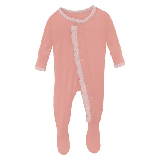 Classic Ruffle Footie (Snaps) - Blush with Baby Rose