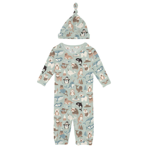 Layette Converter Gown & Knot Hat Set - Aloe Arctic Animals