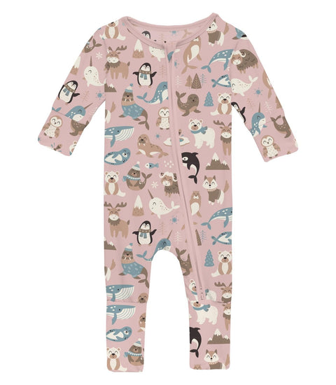 Convertible Coverall (2 Way Zipper) - Baby Rose Arctic Animals