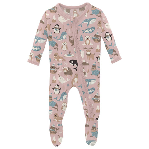 Footie with Muffin Ruffles (2 Way Zipper) - Baby Rose Arctic Animals