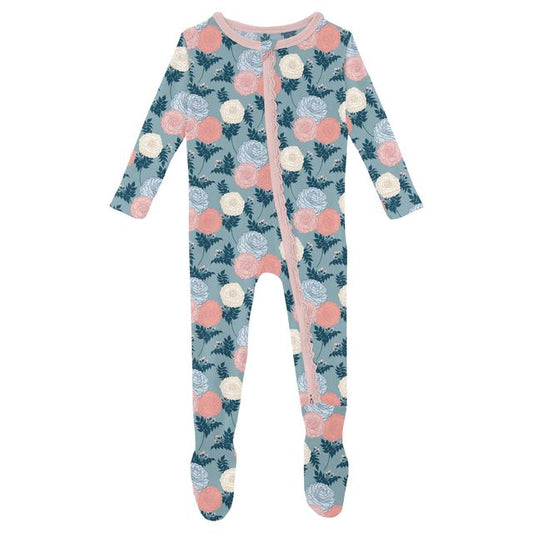 Footie with Muffin Ruffles (2 Way Zipper) - Stormy Sea Enchanted Floral