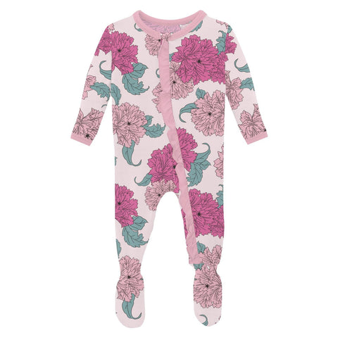 Footie with Layette Ruffles - Shrinking Violet Peonies