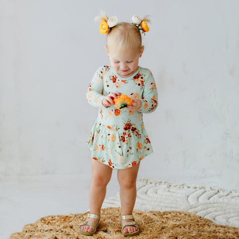 Skirted Onesie - Aloe Fall Floral