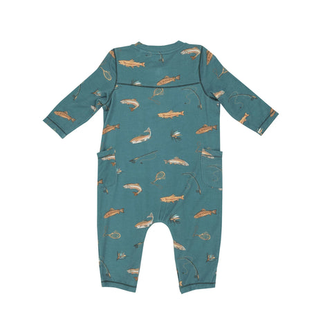 Last One - 0/3 Months: Henley Romper (Snaps) - Trout