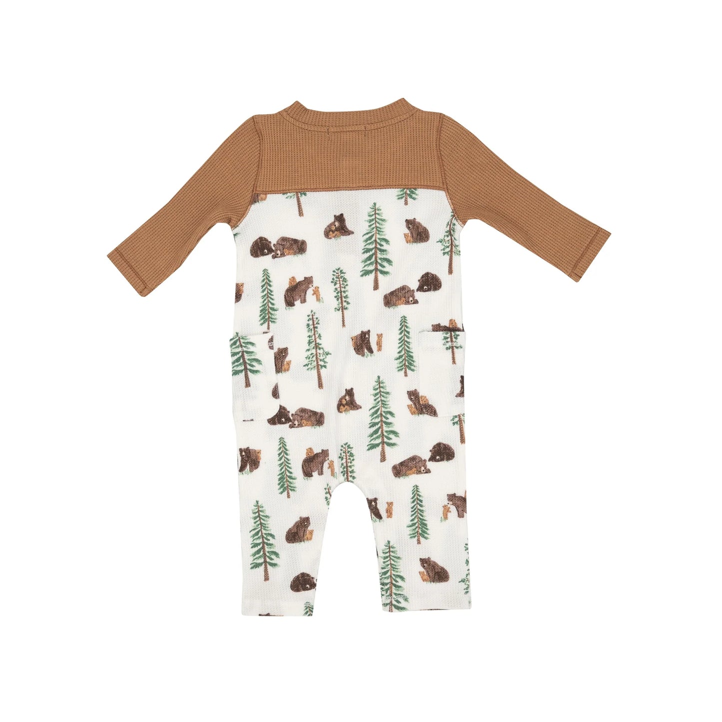 Last One - Size 12/18M: Romper (Snaps) - Brown Bear With Contrast Color Sleeves