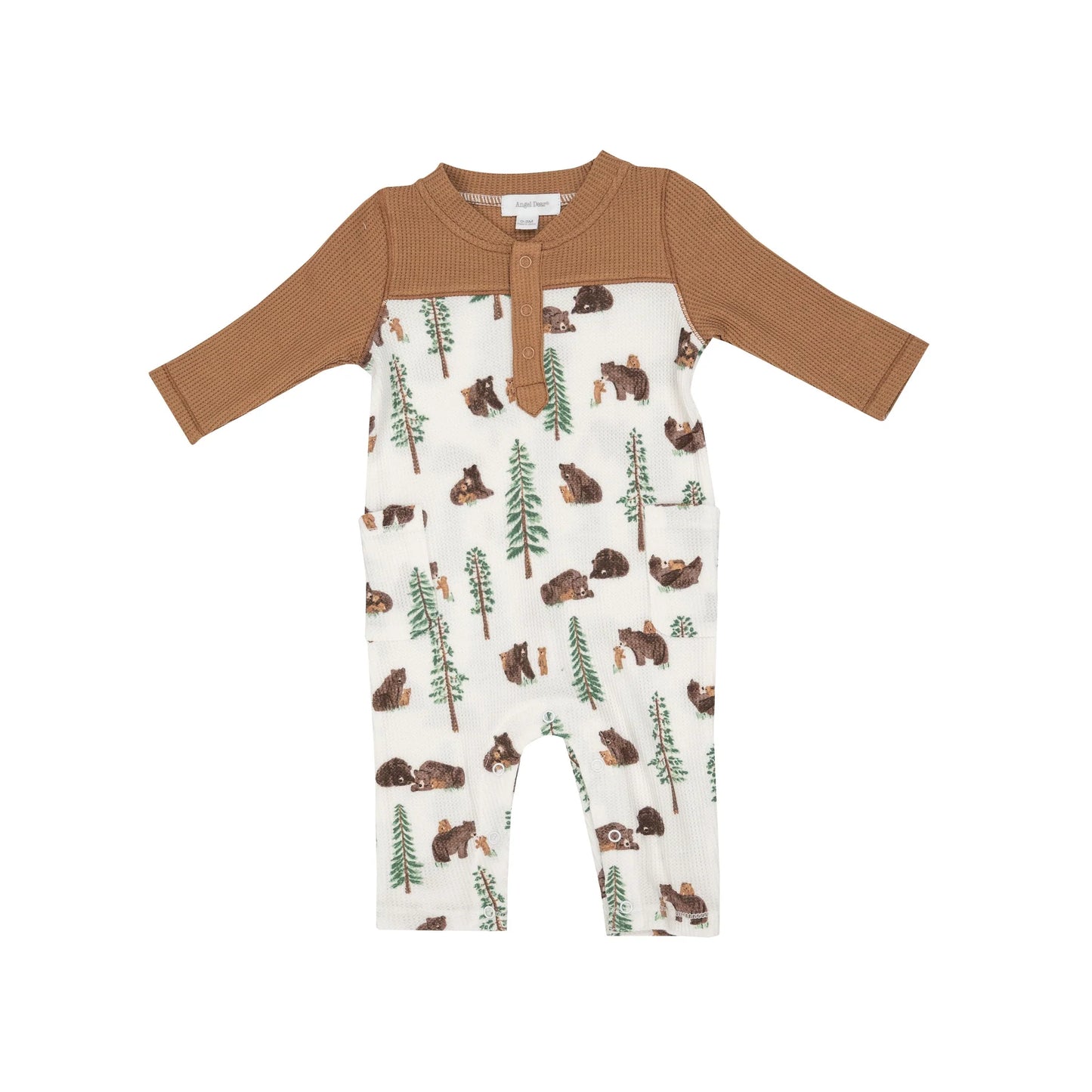 Last One - Size 12/18M: Romper (Snaps) - Brown Bear With Contrast Color Sleeves